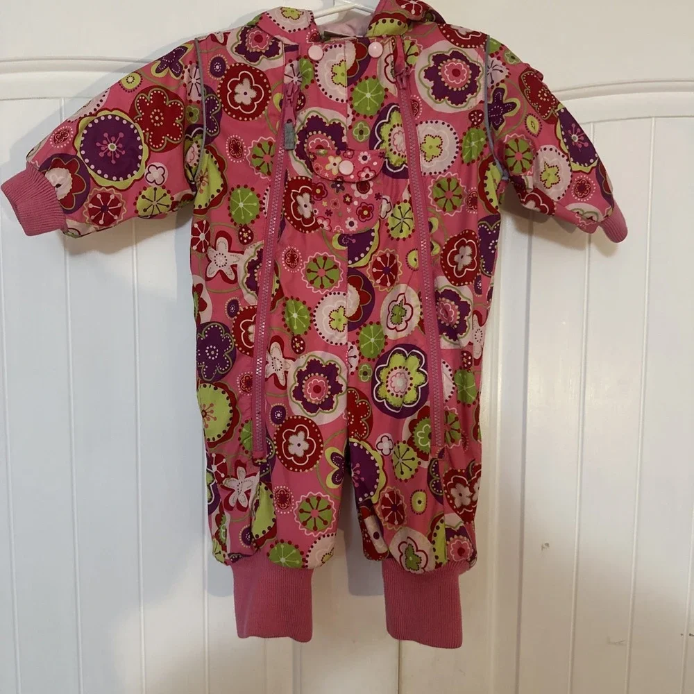 Girls Hanna Andersson Pink Floral Warm Snowsuit Size‎ 70 6-12 Months